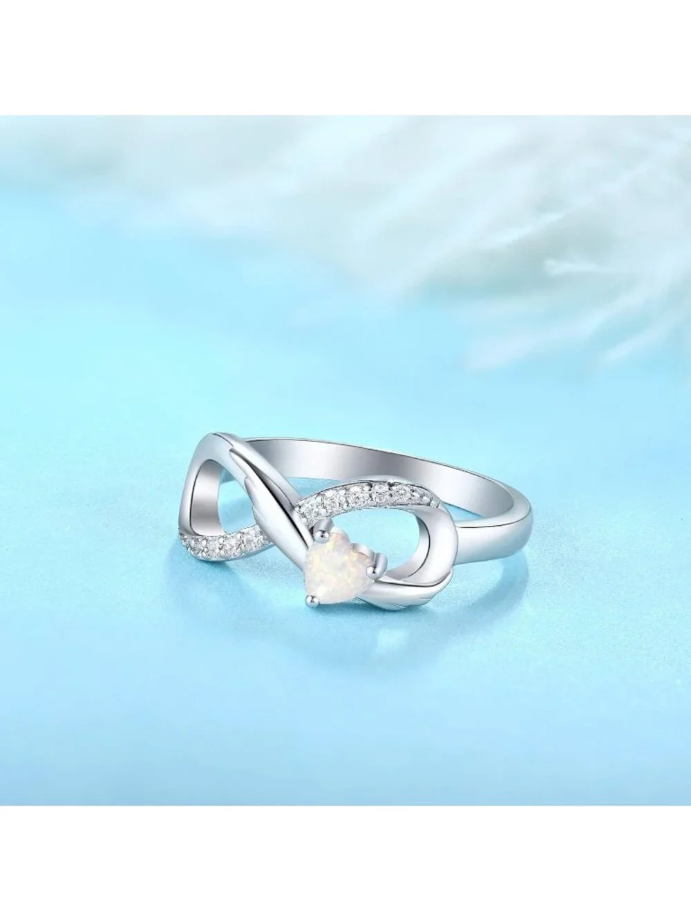 Women's Opal 925 Sterling Silver Infinity Promise Angel Wings Heart Ring